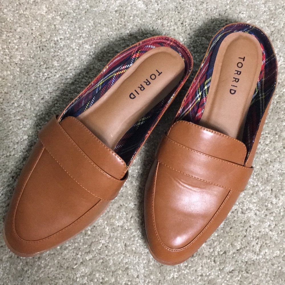 Tan Faux Leather Loafer Mule Wide